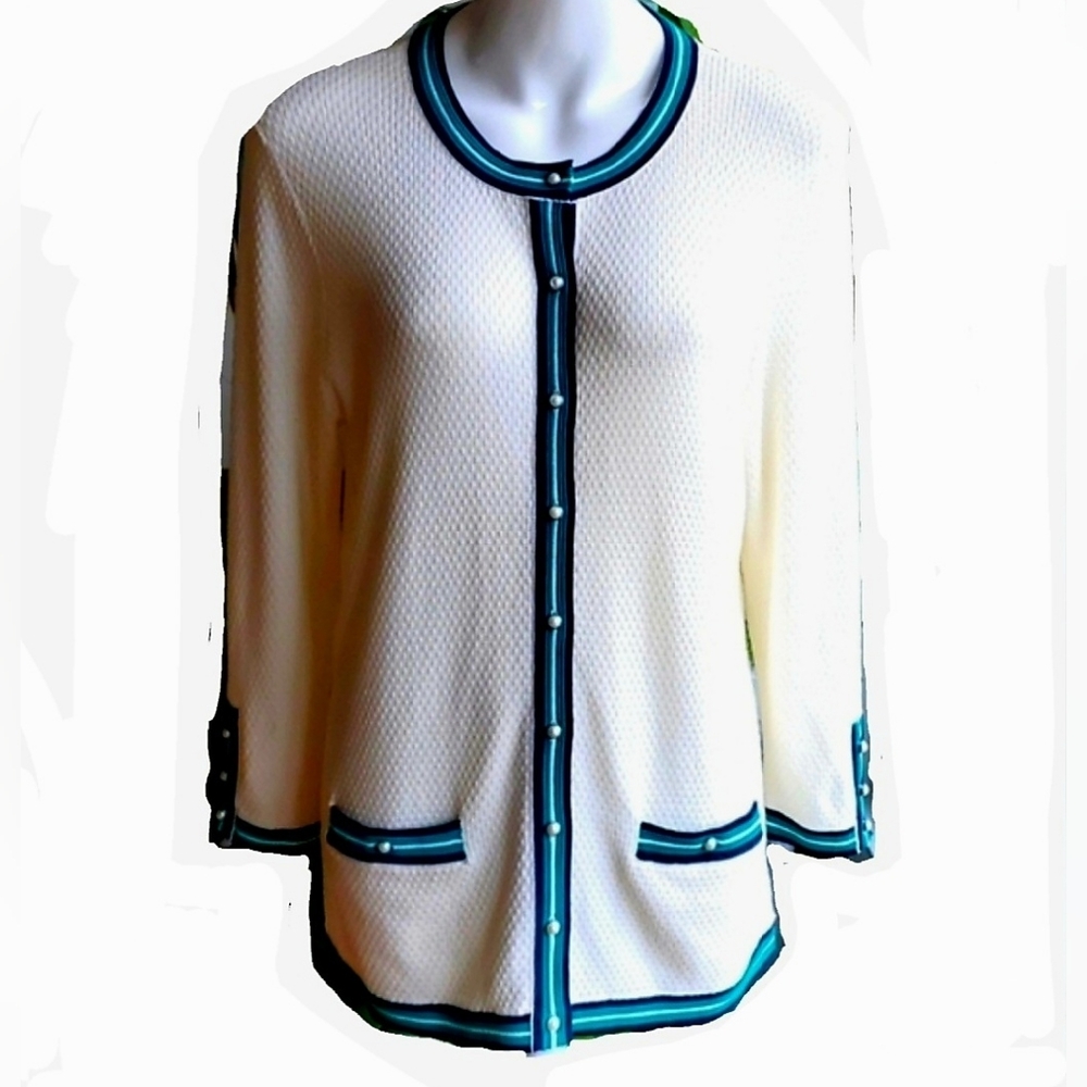 Talbots Ivory Cotton Blend Knit Buttoned Down Cardigan Sweeater Size Medium